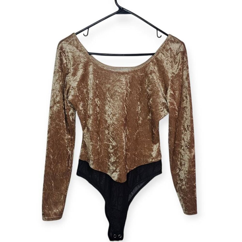 Necessary Objects Women's Vintage 90s Velvet and Mesh Bodysuit size Small